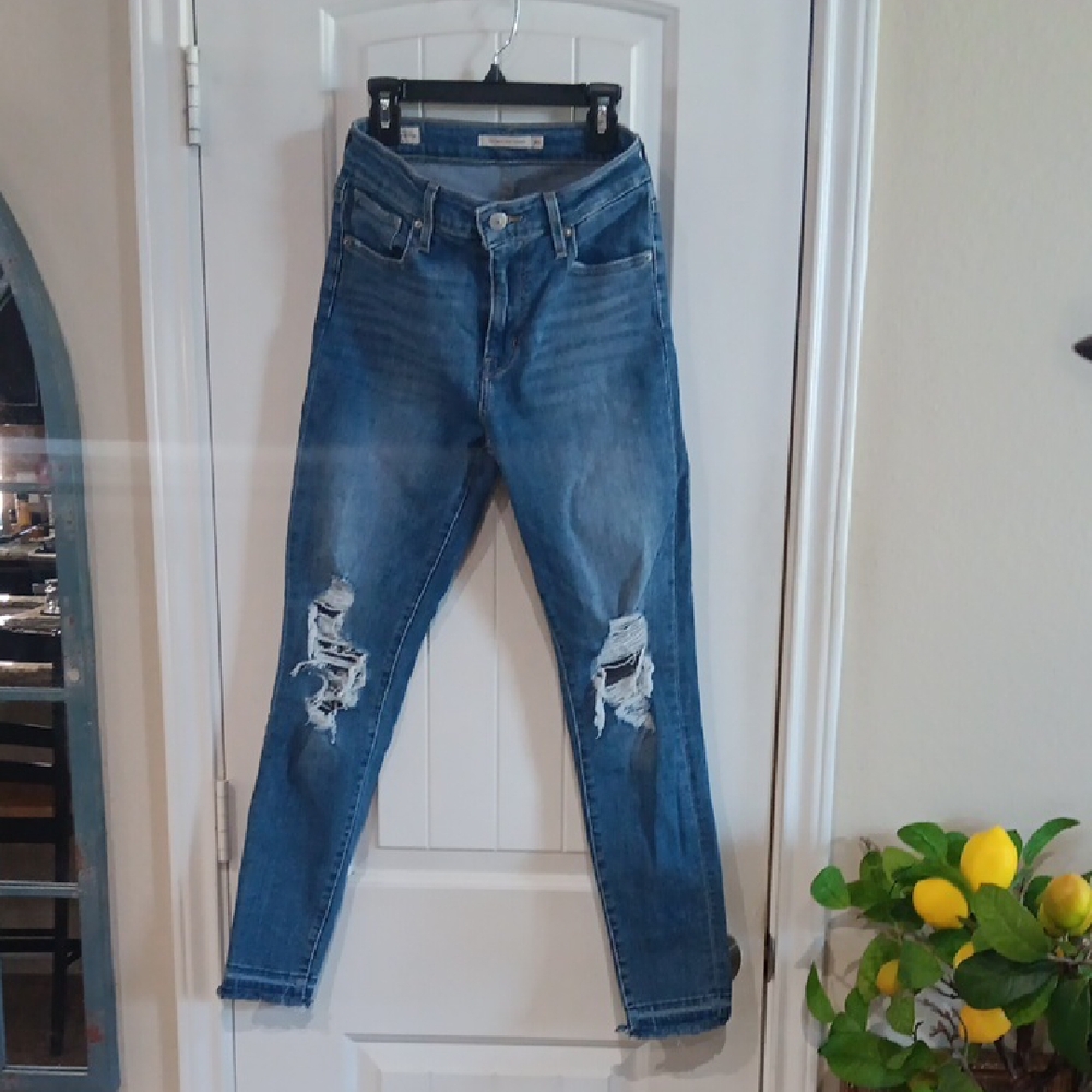 Levi's BIG E Women's Blue Ripped Skinny 721 HIGH RISE Jeans